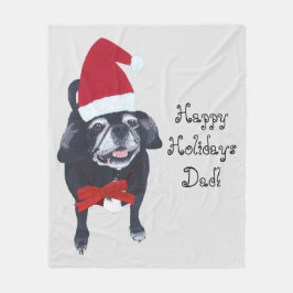 Cute Santa Pug Dog Persoonlijke kerstmanden Fleece Deken