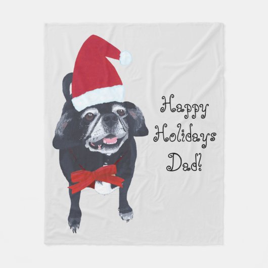 Cute Santa Pug Dog Persoonlijke kerstmanden Fleece Deken (Voorkant)