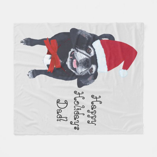 Cute Santa Pug Dog Persoonlijke kerstmanden Fleece Deken (Voorkant (Horizontaal))