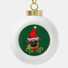 Cute Santa Pug Lovers Kerstmis Keramische Bal Ornament