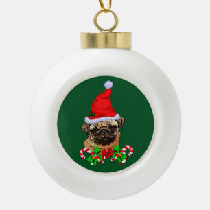 Cute Santa Pug Lovers Kerstmis Keramische Bal Ornament