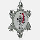 Cute Santa Puppy Dog Pewter Snowflake Ornament (Links)