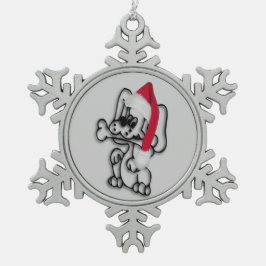 Cute Santa Puppy Dog Pewter Snowflake Ornament