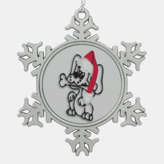 Cute Santa Puppy Dog Pewter Snowflake Ornament (Voorkant)