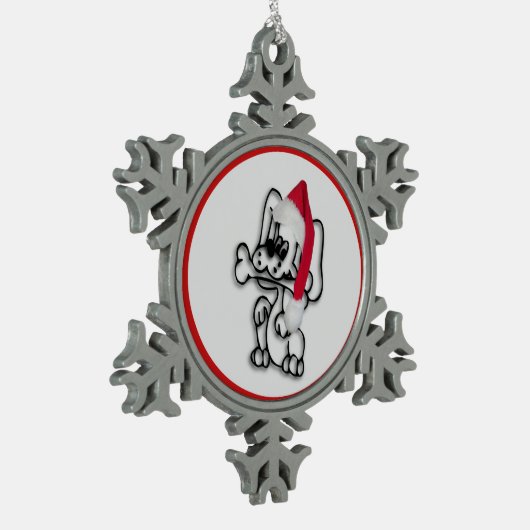 Cute Santa Puppy Dog Tin Sneeuwvlok Ornament (Links)