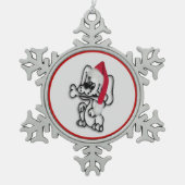 Cute Santa Puppy Dog Tin Sneeuwvlok Ornament (Voorkant)