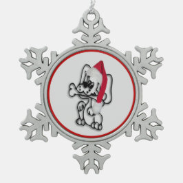 Cute Santa Puppy Dog Tin Sneeuwvlok Ornament