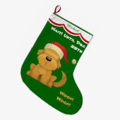 Cute Santa Puppy Persoonlijk Grote Kerstsok (Voorkant (Hangend))
