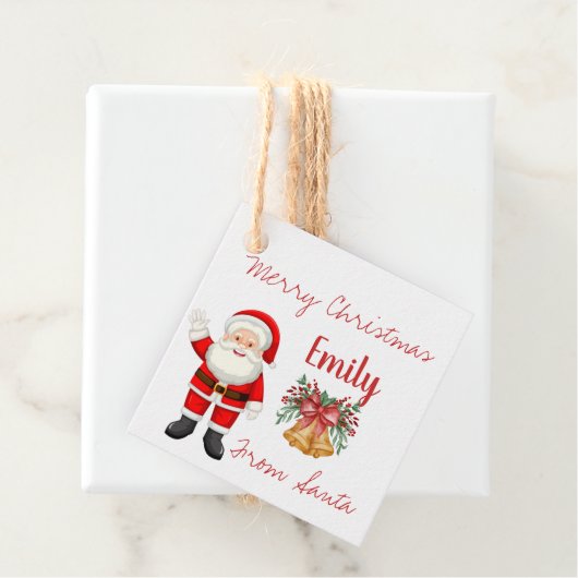 Cute Santa Red Berries Bell Name Merry Kerstry Bedankjes Labels (In situ)