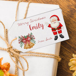 Cute Santa Red Berries Bell Name Merry Kerstry Cadeaulabel