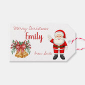 Cute Santa Red Berries Bell Name Merry Kerstry Cadeaulabel (Voorkant (Horizontaal))