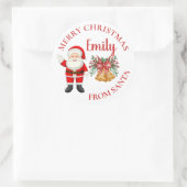 Cute Santa Red Berries Bell Name Merry Kerstry Ronde Sticker (Tas)