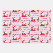Cute Santa Reindeer Child's Name Christmas 3 Inpakpapier Vel (Voorkant 3)