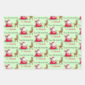 Cute Santa Reindeer Child's Name Christmas 3 Inpakpapier Vel (Voorkant 2)