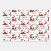 Cute Santa Reindeer Child's Name Christmas 3 Inpakpapier Vel (Voorkant)