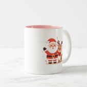 Cute Santa & Reindeer Christmas Mug Tweekleurige Koffiemok (Voorkant rechts)