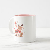 Cute Santa & Reindeer Christmas Mug Tweekleurige Koffiemok (Voorkant links)