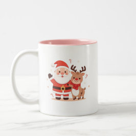Cute Santa & Reindeer Christmas Mug Tweekleurige Koffiemok