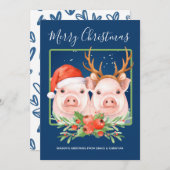 Cute Santa Reindeer Kerstmis Pig Couple Feestdagenkaart (Voorkant / Achterkant)