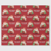 Cute Santa Reindeer Merry Christmas Name Red Cadeaupapier (Vlak)