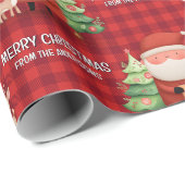 Cute Santa Reindeer Merry Christmas Name Red Cadeaupapier (Rol Hoek)