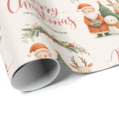 Cute Santa Reindeer Name Merry Christmas Gift Cadeaupapier (Rol Hoek)