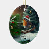 Cute Santa Robin met aangepaste tekst/tekstloos Keramisch Ornament (Rechts)