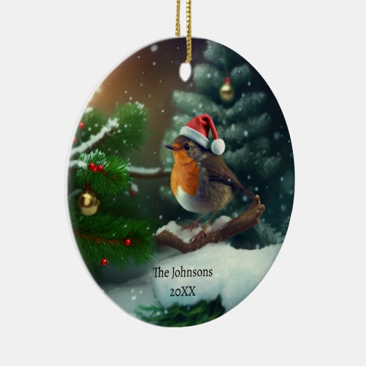 Cute Santa Robin met aangepaste tekst/tekstloos Keramisch Ornament (Rechts)