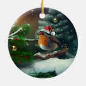 Cute Santa Robin met aangepaste tekst/tekstloos Keramisch Ornament (Achterkant)
