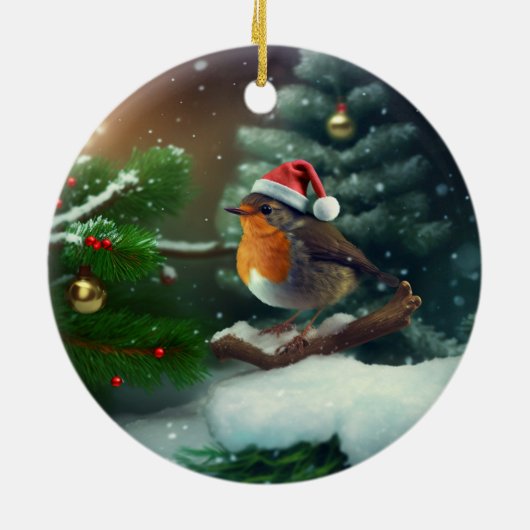 Cute Santa Robin met aangepaste tekst/tekstloos Keramisch Ornament (Achterkant)