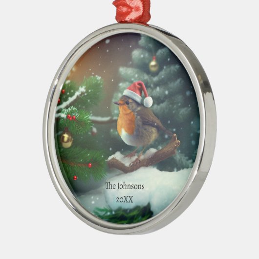 Cute Santa Robin met aangepaste tekst/tekstloos Metalen Ornament (Links)