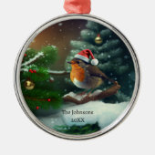 Cute Santa Robin met aangepaste tekst/tekstloos Metalen Ornament (Voorkant)