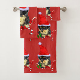 Cute Santa Rottweiler Puppy Kerstmis Bad Handdoek
