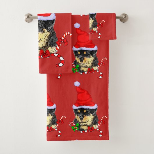 Cute Santa Rottweiler Puppy Kerstmis Bad Handdoek (Insitu)