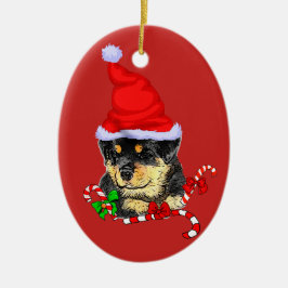 Cute Santa Rottweiler Puppy Kerstmis Keramisch Ornament