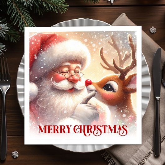 Cute Santa Rudolph Christmas Dinner Napkins Servet
