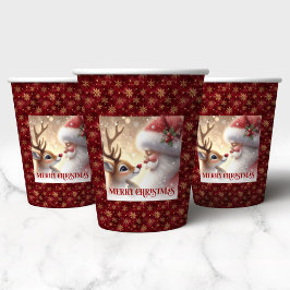 Cute Santa Rudolph Christmas Party Cup Watercolor Papieren Bekers