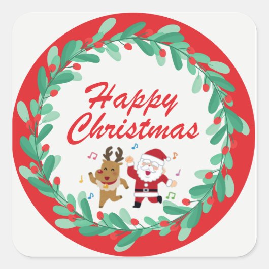 Cute Santa & Rudolph Christmas Sticker  (Voorkant)