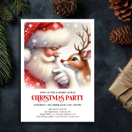 Cute Santa Rudolph Family Holiday Party Invite Kaart