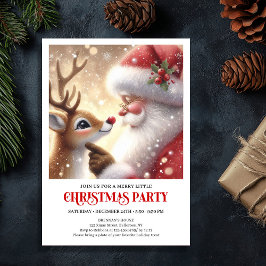 Cute Santa Rudolph Holiday Celebration Invitation Kaart