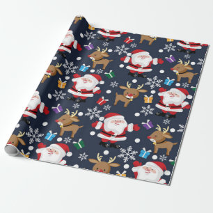 Cute Santa/Rudolph-kerstpatroon Cadeaupapier