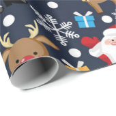 Cute Santa/Rudolph-kerstpatroon Cadeaupapier (Rol Hoek)