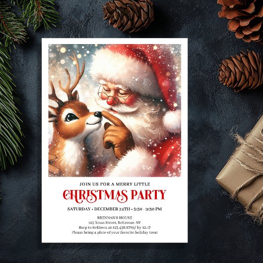 Cute Santa Rudolph Kids Christmas Party Invitation Kaart