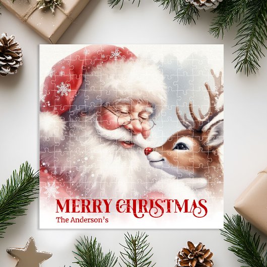 Cute Santa Rudolph Personalized Xmas Puzzle Kids Legpuzzel