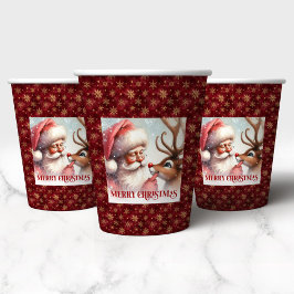 Cute Santa Rudolph Watercolor Holiday Paper Cups Papieren Bekers