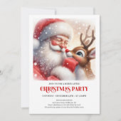 Cute Santa Rudolph Winter Christmas Party Invite Kaart (Voorkant)