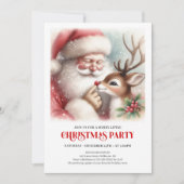 Cute Santa Rudolph Winter Christmas Party Invite Kaart (Voorkant)