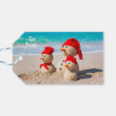 Cute Santa Sand Snowmen Cadeaulabel (Achterkant Horizontaal)