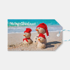 Cute Santa Sand Snowmen Cadeaulabel