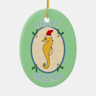 Cute Santa Seahorse Blue Keramisch Ornament